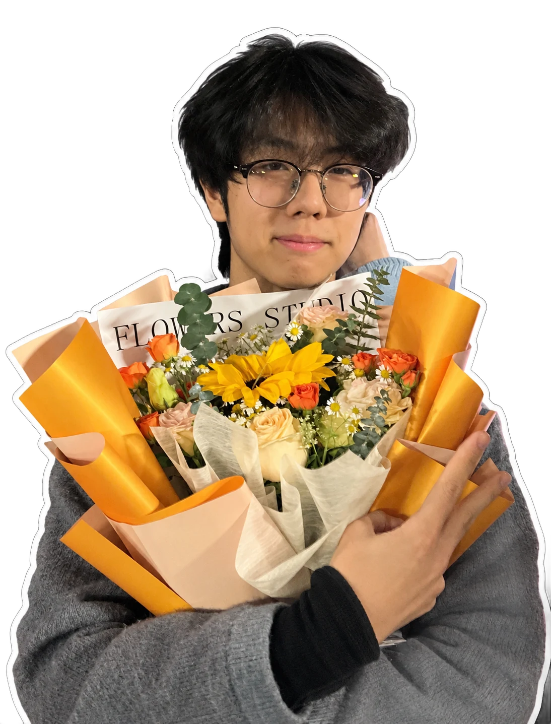 Rayn Lee holding a sunflower bouquet